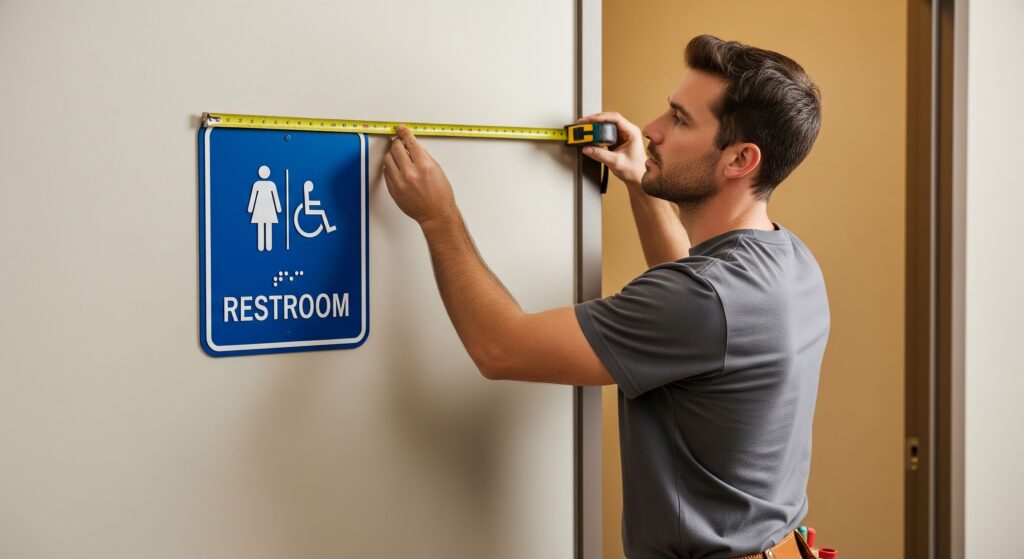 A handicap sign on a building showcasing ADA mounting heights.