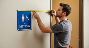 A handicap sign on a building showcasing ADA mounting heights.